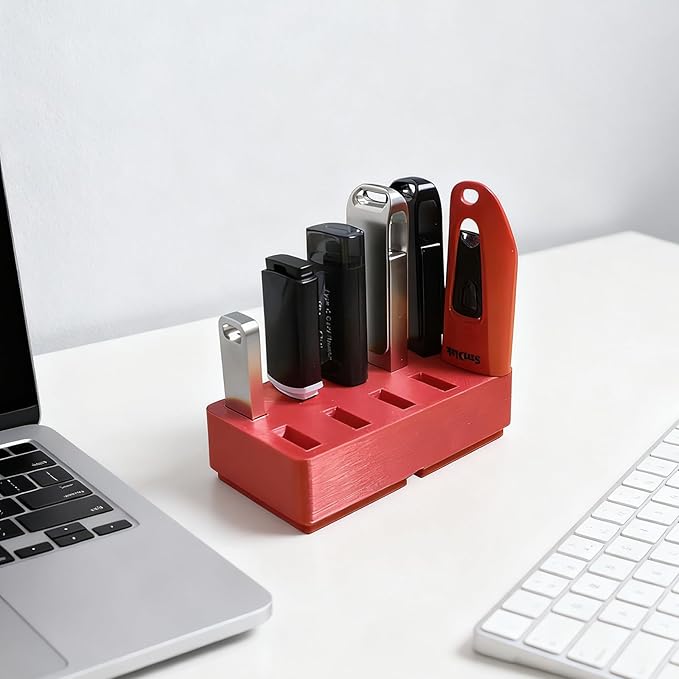 JBOS 10-Slot USB Flash Drive Holder Stand, Desktop Organizer Rack for Memory Sticks, Jump Drives & Electronic Accessories, Office Desk Storage, Red