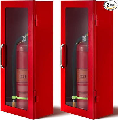 Zonon 2 Pcs 10lb Fire Extinguisher Cabinet Wall & Surface Mount 24-3/4 H x 10-1/4 W x 6-3/4 D 22 Gauge Steel Fire Extinguisher Box Case Extinguishers Holder with Handle for Indoor Outdoor (Red)