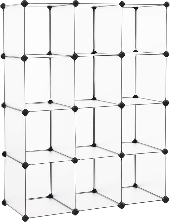SONGMICS Cube Storage Organizer, Set of 12 Plastic Cubes, Book Shelf, Closet Organizers and Storage, Room Organization, Bedroom Living Room, 12.2 x 36.6 x 48.4 Inches, White ULPC34L