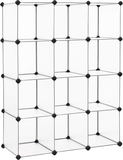 SONGMICS Cube Storage Organizer, Set of 12 Plastic Cubes, Book Shelf, Closet Organizers and Storage, Room Organization, Bedroom Living Room, 12.2 x 36.6 x 48.4 Inches, White ULPC34L