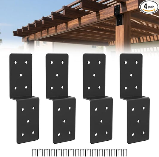Heavy Duty Steel Z Pergola Brackets 4pcs,5"x 5" Z-Shape Connector Brackets, Post to Beam Support,Black Deck Joist Tie for Wood Projects