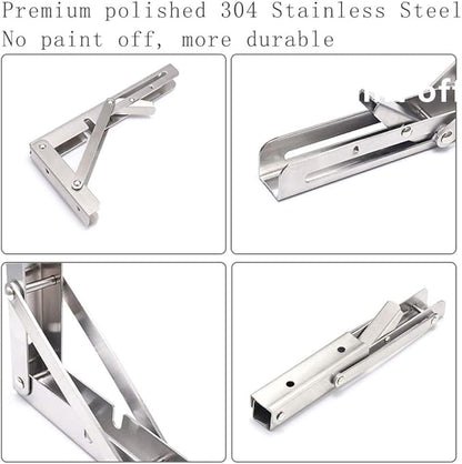 Folding Shelf Brackets, Max Load 300 lb, Heavy Duty Stainless Steel Collapsible Wall Mounted Shelf Brackets for Table, Space Saving DIY Bracket, Pack of 2 (2, 14 Inch)