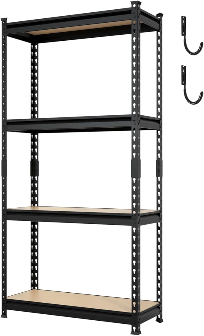 JEKOSEN 3200Lbs Storage Shelves Heavy Duty 4 Tier Adjustable Garage Shelving,Utility Rack Shelf Units for Closet Pantry Basement Kitchen Warehouse,30" Wx12 Dx60 H,Black