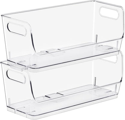 Sorbus Stackable Storage Bins Open Front, Clear Stackable Storage Bins, Pantry Bins for Storage and Organization, Acrylic Stackable Bins for Kitchen, Clear Pantry Organizer Bins (Small Wide 2 Pack)