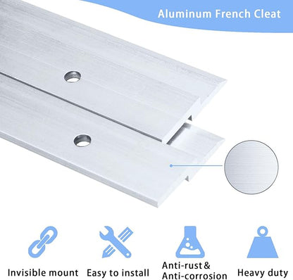 30'' French Cleat Hanger- French Cleat Picture Hanger- Heavy Duty Aluminum Mirror Hanger for Hanging Mirror, and Picture, Shelf, Headboard, Panel Whiteboard (1Pair, Supports 220 lbs )