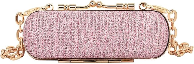 MIAO JIN Mini Crystal Lipstick Case Bling Rhinestone Cosmetic Storage bag with Metal chain Lipstick Storage Holder Makeup jewelry case（Pink）