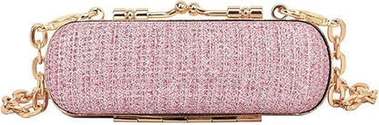 MIAO JIN Mini Crystal Lipstick Case Bling Rhinestone Cosmetic Storage bag with Metal chain Lipstick Storage Holder Makeup jewelry case（Pink）