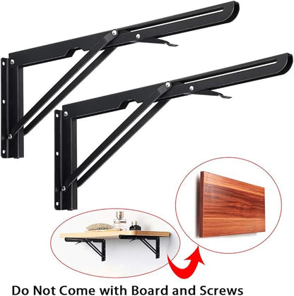 Sumnacon Sturdy Folding Shelf Brackets - Heavy Duty Metal Triangle Table Bench 2 Pcs Folding Shelf Bracket White for Wall Mounted (16 Inch Black)