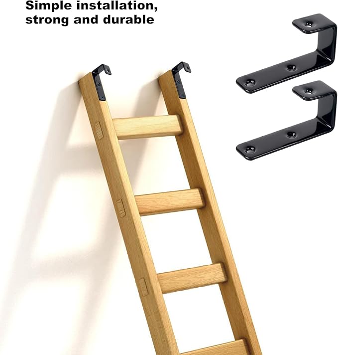 2 Pack Bunk Bed Ladder Hook, Inside 1" Kids Bed Replacement Hardware, Black PVC Metal Loft Bed Ladders Hooks, Camper/Rv Bunk Ladder Brackets with 2 Size Screws (2Pack, Black)
