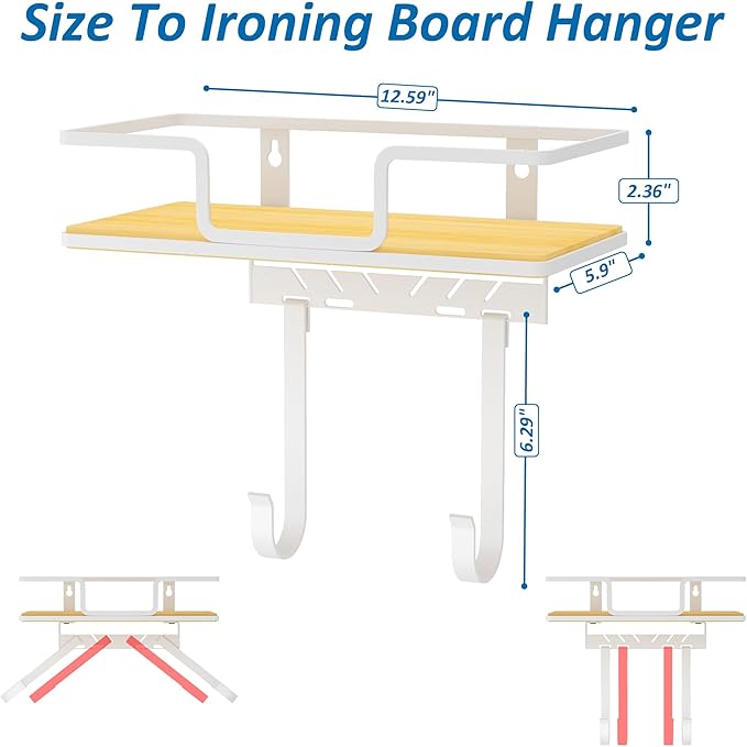 efluky Ironing Board Hanger Wall Mount, Ironing Board Holder Organizer for T-Leg & Y-Leg Ironing Boards, Space Saving Laundry Storage Rack, Black
