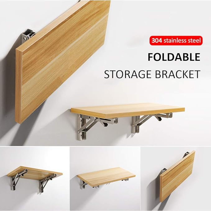 Storystore Folding Shelf Brackets - 18 Inch Heavy Duty Stainless Steel Collapsible Shelf Bracket for Bench Table, Space Saving DIY Bracket (2 PCS)