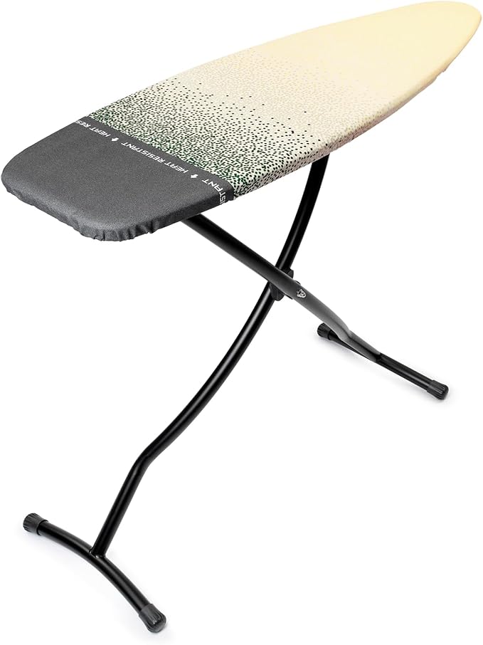 Brabantia - Ironing Board D - Heat-Resistant Steam Iron Zone - Adjustable Height - Non-Slip Rubber Feet -100% Fairtrade Cotton Cover with Foam Layer - Foldable XL Board - New Dawn - Size D(53 x 18 in)