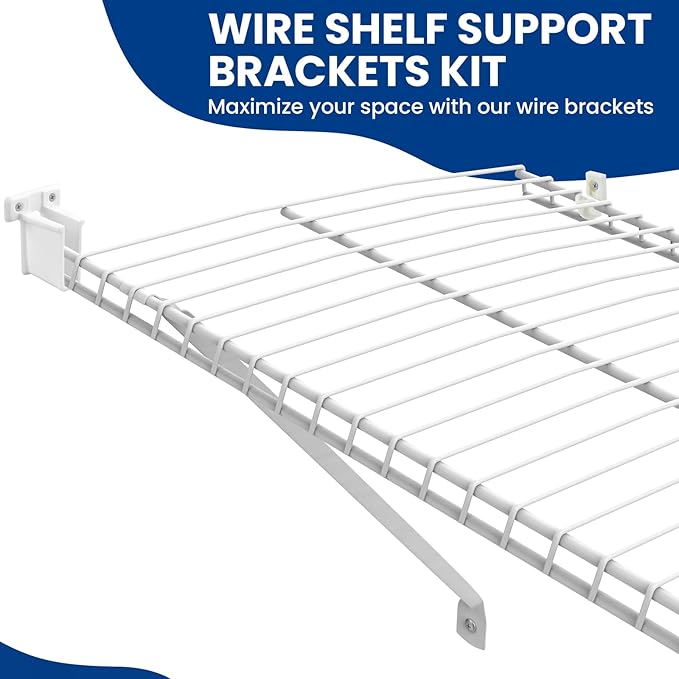 12 Inch Wire Shelf Support Brackets Kit, Includes 12 Wire Shelf Clips and 4 End Brackets, 24 Screws and 24 Expansion Tubes for Support Shelves, Closet, Wardrobe, Ledge Installation