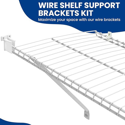 12 Inch Wire Shelf Support Brackets Kit, Includes 12 Wire Shelf Clips and 4 End Brackets, 24 Screws and 24 Expansion Tubes for Support Shelves, Closet, Wardrobe, Ledge Installation