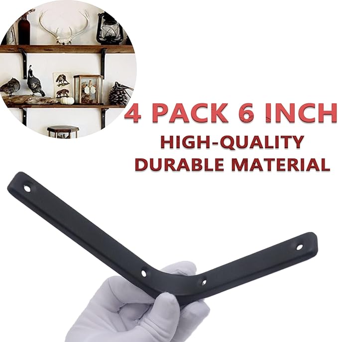 4pcs 6 x 5 Inch L Brackets, Heavy Duty Wall Mount L Corner Brackets Braces for Wood, Shelves, Cabinets, 90 Degree Triangle Shelf Support with Screws, Small Right Angle Bracket