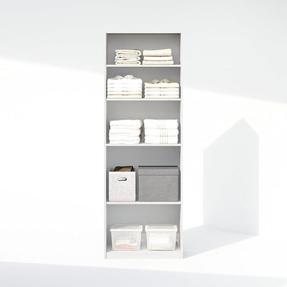 Furinno Reed Closet Organizers and Storage, 5-Tier Closet Organizer, Open Shelf Closet Storage, for Wardrobe, Bedroom, Living Room, White