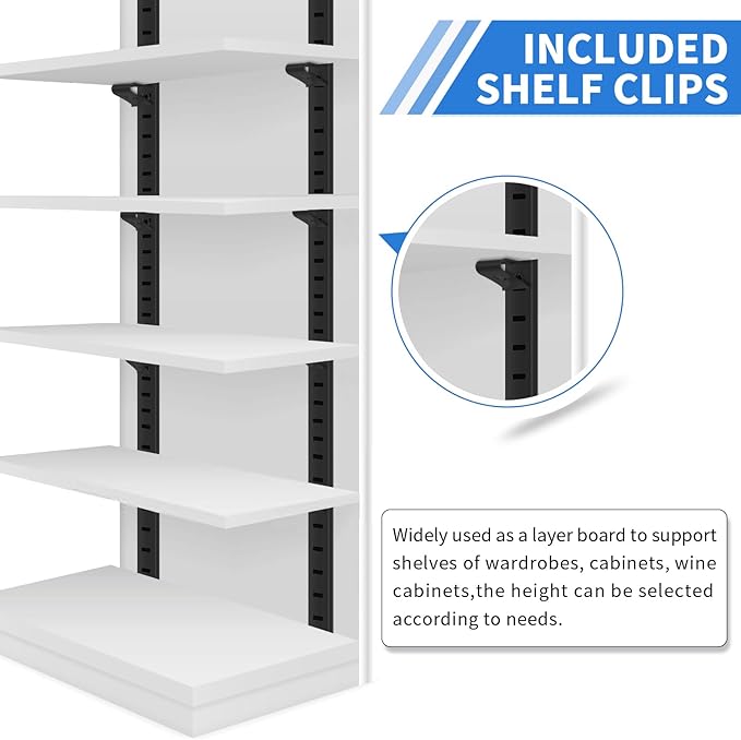 8 Pcs 40 Inch Shelf Pilaster Tracks and 24 Pcs Shelf Clips Adjustable Metal Shelving Rail Mortise Mount Pilaster Strip Standard for Bookcases Cabinet Closet Shelving System (8, Black)