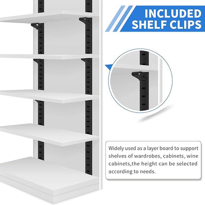 8 Pcs 40 Inch Shelf Pilaster Tracks and 24 Pcs Shelf Clips Adjustable Metal Shelving Rail Mortise Mount Pilaster Strip Standard for Bookcases Cabinet Closet Shelving System (8, Black)