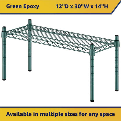 12" x 30" x 14" Green Epoxy Wire Storage Shelf, Dunnage Rack, Commercial 1 Tier Small Shelf