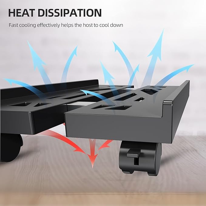 Adjustable Mobile CPU Stand, Ventilated Computer Tower Stand with 4 Caster Wheels Fits Most PC Tower, Under Desk CPU Holder PC Floor Cart Computer Riser for Students and Gamers (Gray)