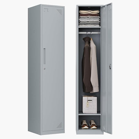 Letaya Metal Locker for Employees,71" Tall Steel Storage Cabinet with 1 Door Lock for School Office Gym Home Staff (1 Door -Gray)