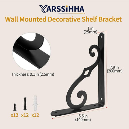 Yarssihha 8 Inch Decorative Shelf Brackets, 6 Pack Wall Mounted Metal Shelving Brackets, Heavy Duty Shelf Supports, Rustic L Shape Brackets for Floating Shelves DIY Home Kitchen, with Screws