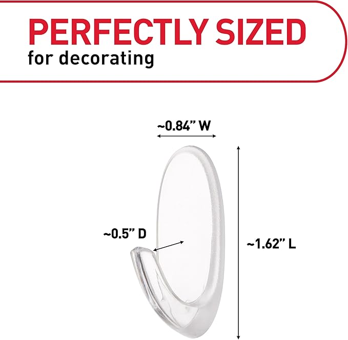 Command Small Clear Oval Hooks, 2 Wall Hook and 4 Strips, Damage-Free Hanging with Adhesive, No Tools Great for Hanging Home and Room Decor, Holds up to 1 lb
