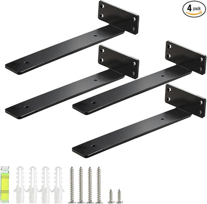 HEART ART Floating Shelf Bracket 10 Inch,4 Pack Heavy Duty Shelf Brackets,L Brackets for Shelves Black,10”L x 1.6”H x1.6”W