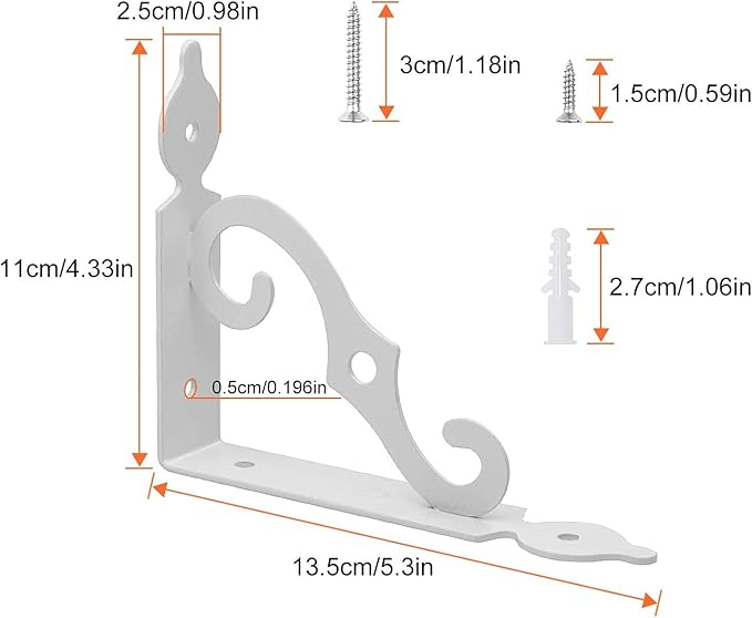Acrux7 5.5 x 4.3 inch Decorative Shelf Brackets - 12 Pack Heavy Duty White Metal L Brackets with Screws