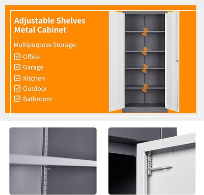 MIIIKO Metal Cabinet with Doors and Shelves, Tall Filing Cabinet for Home Office with Lock, 5 Shelf Steel Storage Cabinet for Office, School, and Garage