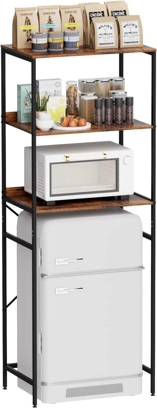 Mini Fridge Shelf Mini Fridge and Microwave Stand Over Mini Fridge Storage Rack 3 Tier Microwave and Fridge Stand Suitable for Dorm, Kitchens, Offices, Brown