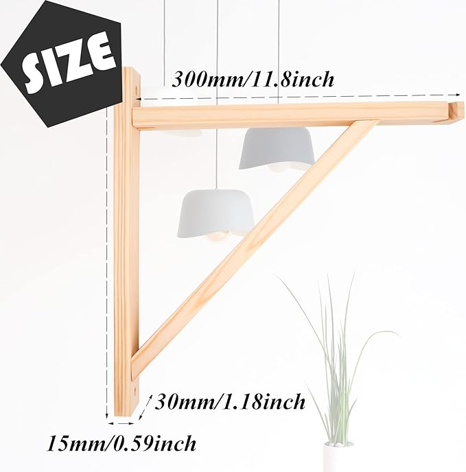 4 Pack Wall Mount Natural Wood Bracket Solid Bracket Shelf Supports Kits for Sconces Pendant Lights Swag Lamps Lighting Lamps Hanging Farmhouse Design DIY Project with Screws