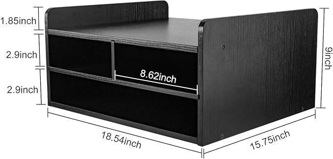 PAG 3 Tier Desktop Printer Stand with Storage, Paper Storage Holder Rack for Desk, Wooden Printer Organization for Home/Office, Black