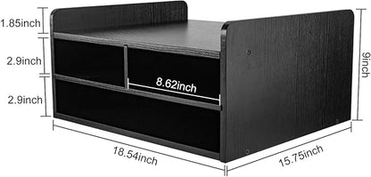 PAG 3 Tier Desktop Printer Stand with Storage, Paper Storage Holder Rack for Desk, Wooden Printer Organization for Home/Office, Black
