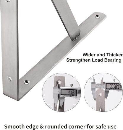 YUMORE 18" Shelf Bracket Stainless Steel, Heavy Duty Solid Shelf Support, Max Load: 550lb, Corner Brace Joint Right Angle Bracket, DIY L Bracket, 2 Pack