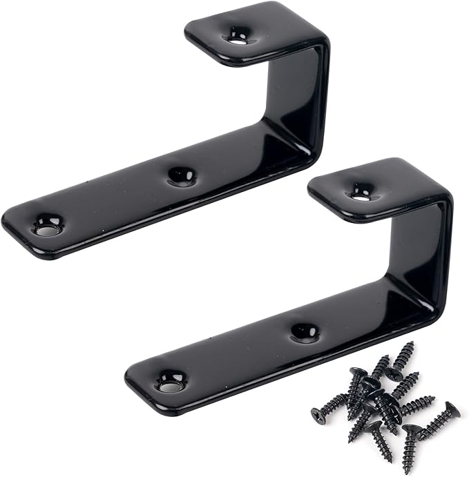 8 Pack Bunk Bed Ladder Hooks, Inside Width 1" Vinyl Coated Iron Heavy Duty J Hook Brackets for Bed Decoration Tool with 2 Size Mounting Screws, 2.75" Length x 1.3" Width (8 Pcak, Black)