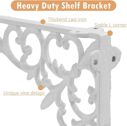 Z Metnal Decorative Shelf Brackets, White Cast Wrought Iron Metal Mailbox Bracket, 90° Right Angle Victorian Brackets, Wall Decor, Modern Shelving Bracket for DIY Floating Shelves, 2 Pcs