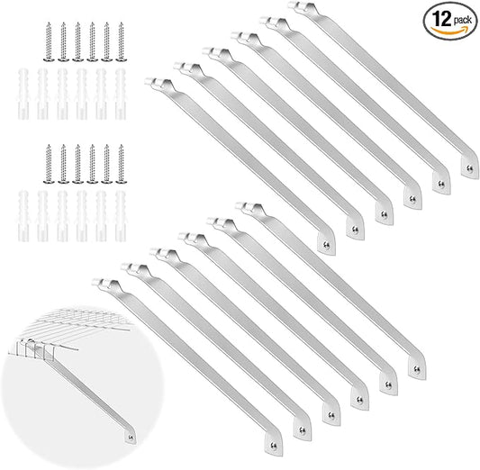 12 Pcs Support Brackets for 12in Wide Shelving Wire Wire Shelf Brackets Closet Rod Bracket Closet Support Bracket with Anchors and Pins for Installation Wires Shelving Supports Closets