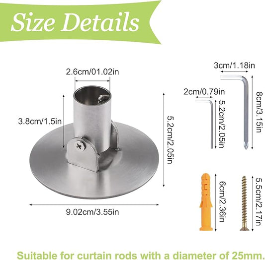 Shower Curtain Rod Bracket, 2Pcs 26mm Inner Diameter Titanium Steel Shower Curtain Rod Single Swivel Flange Curtain Rod Wall-Mount Bracket with Screws (Silver)