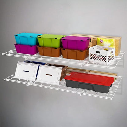 FLEXIMOUNTS 2 Pack 2x4ft Garage Shelving, Wall Shelf Garage Storage Rack, 24-inch-by-48-inch, White, Classic Series