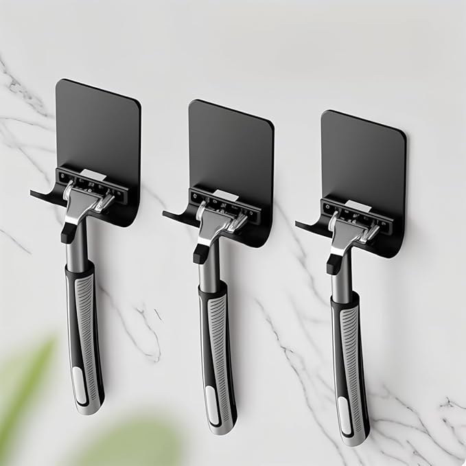 Razor Holder Shaver Hook Hanger Stand(2 Pack)Heavy Duty Self Adhesive Hooks Stainless Steel Sticky Wall Hooks,Shower Hook for Razor,Bathroom Kitchen Organizer for Plug Robe Towel Loofah Bathrobe Coat