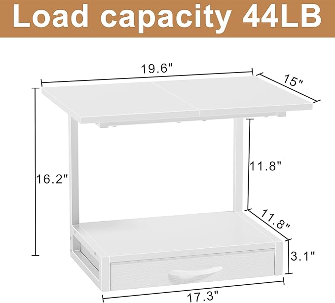 YAOHUOO 2-Tier Desktop Printer Stand with Fabric Drawer, Prtiner Table with Storage Shelf, Desk Organizer for Home Office,3D Printer,Fax Machine,Scanner, 19.6"x14.9" White