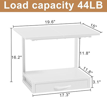 YAOHUOO 2-Tier Desktop Printer Stand with Fabric Drawer, Prtiner Table with Storage Shelf, Desk Organizer for Home Office,3D Printer,Fax Machine,Scanner, 19.6"x14.9" White