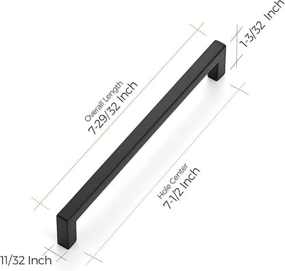 Ravinte 30 Pack Solid 7-1/2 Inch Center to Center Slim Square Bar Drawer Handles Kitchen Cabinet Handles Black Drawer Pulls Kitchen Cabinet Hardware Kitchen Handles Matte Black Cabinet Pulls