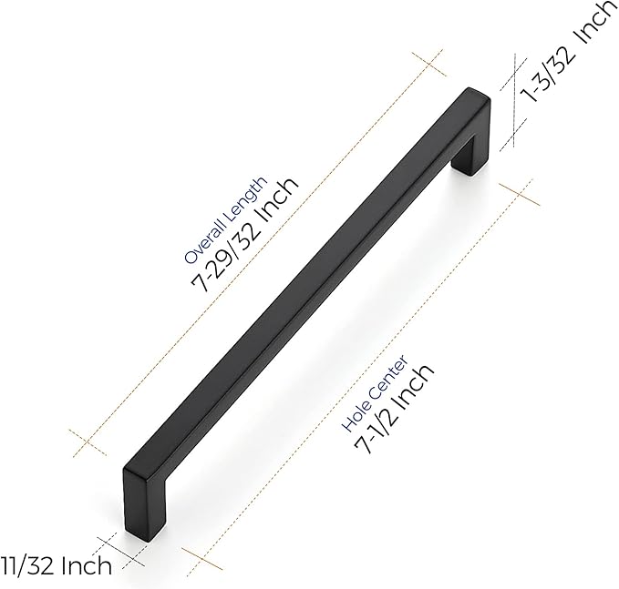 Ravinte 10 Pack Solid 7-1/2 Inch Center to Center Slim Square Bar Drawer Handles - Kitchen Cabinet Hardware Pulls - Matte Black