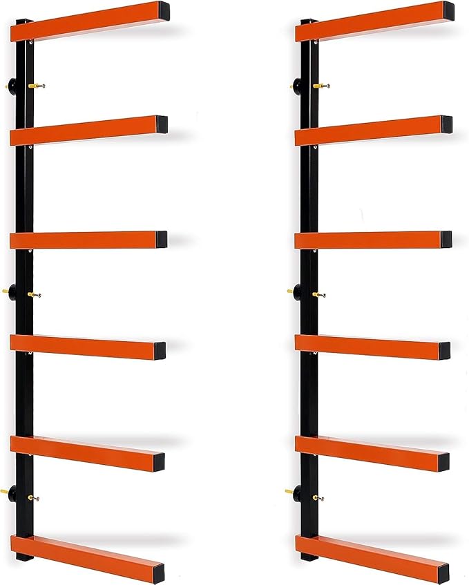 ECOTRIC Lumber Rack Wall Mount Wood Organizer Lumber Organizer - Heavy Duty Metal 6 Levels Shelf Lumber Storage Rack Max 600 Lbs (1 Pack), Indoor & Outdoor Use - Orange