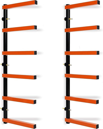 ECOTRIC Lumber Rack Wall Mount Wood Organizer Lumber Organizer - Heavy Duty Metal 6 Levels Shelf Lumber Storage Rack Max 600 Lbs (1 Pack), Indoor & Outdoor Use - Orange