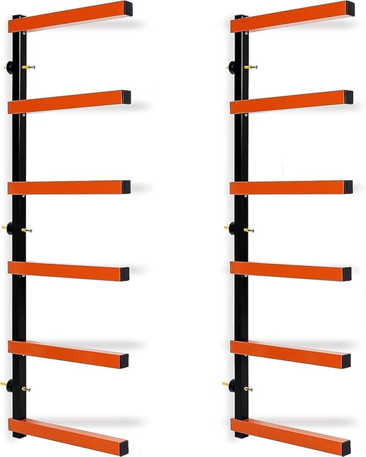 ECOTRIC Lumber Rack Wall Mount Wood Organizer Lumber Organizer - Heavy Duty Metal 6 Levels Shelf Lumber Storage Rack Max 600 Lbs (1 Pack), Indoor & Outdoor Use - Orange