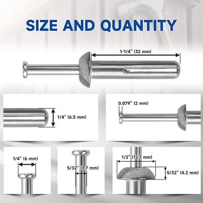 meite Hammer Drive Anchors 1/4" x 1-1/4" for Metal Brackets & Pipe Supports, Concrete & Masonry Fasteners, Zinc-Plated Steel, High Holding Power (5 Boxes)