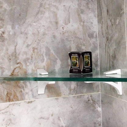 Dulles Glass Floating Shelf Brackets, Aluminum Heavy Duty, White, for Glass, Wood, Acrylic Wall Mounted Shelf Support. 2 Pack.